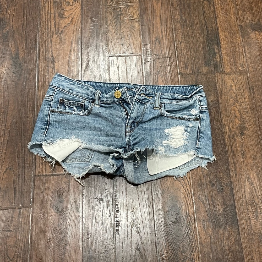 American Eagle Outfitters Blue Distressed Jean Shorts